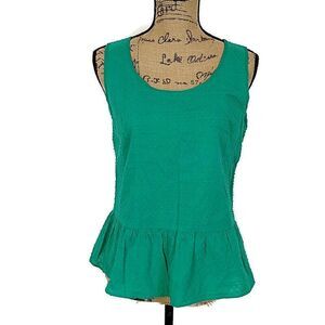 💥5/$25 LOFT Womens sz S Top Green Swiss Dot Scoop Neck Peplum Sleeveless Tank
